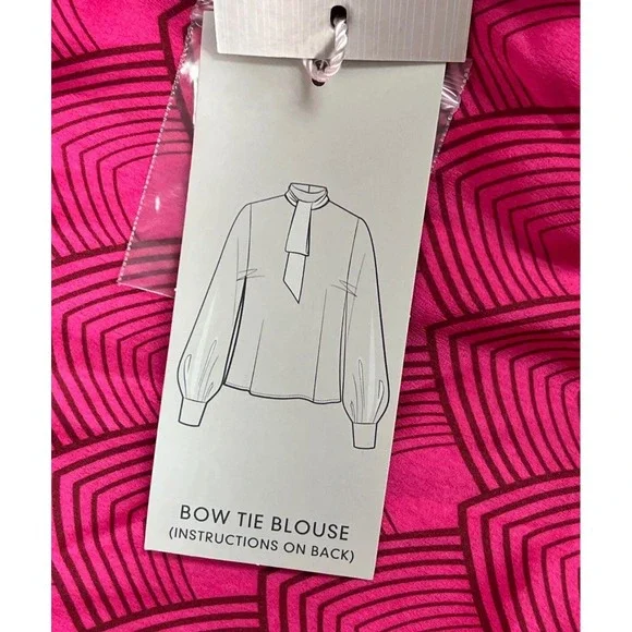 Worthington Pink Art Deco Geometric Bow Tie Blouse Mock Neck Satin Top 2X - Picture 8 of 9